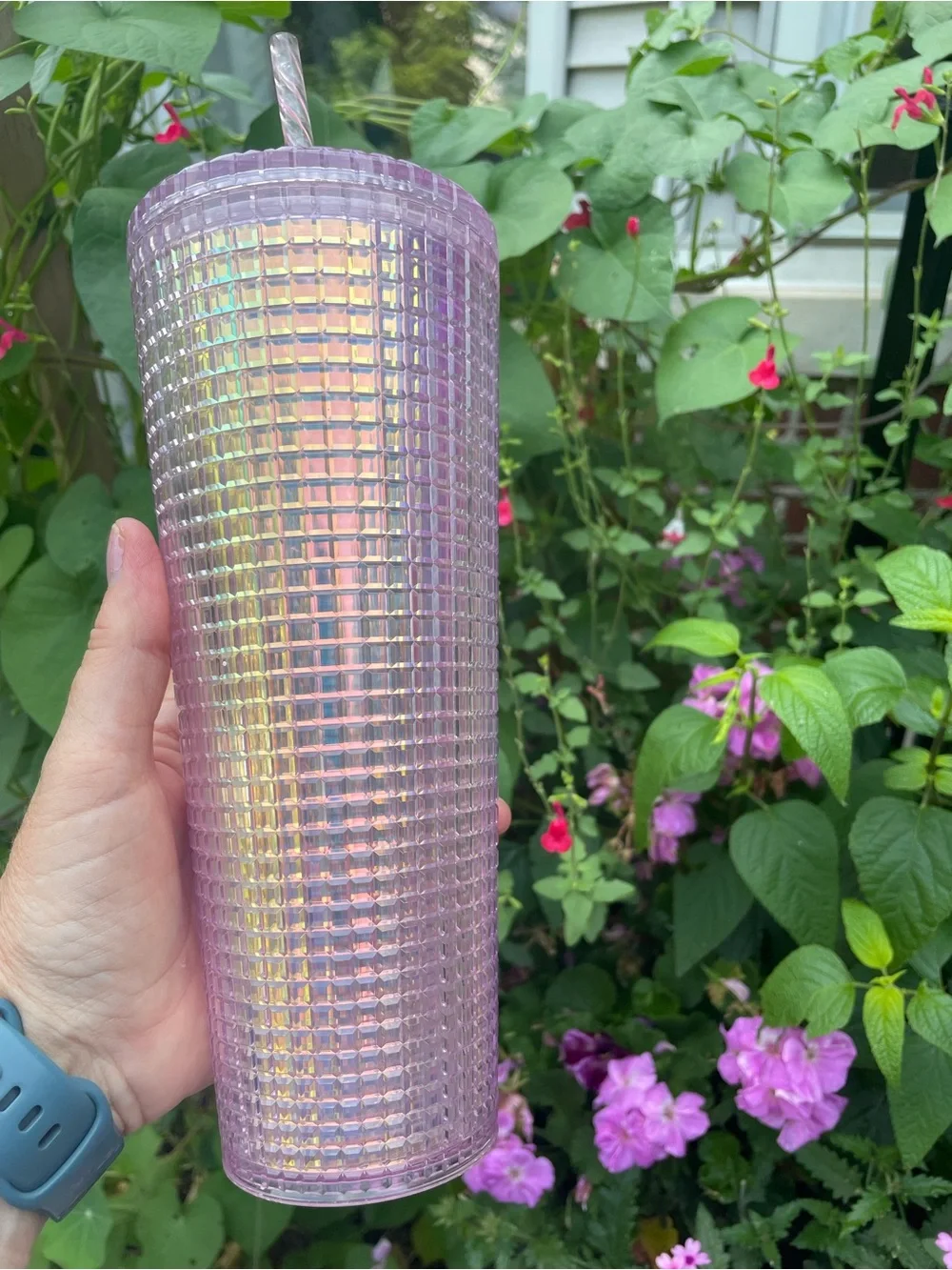 Starbucks Pink Iridescent Grid Disco 24 Oz Cold Tumbler 2020 Holiday Collection
